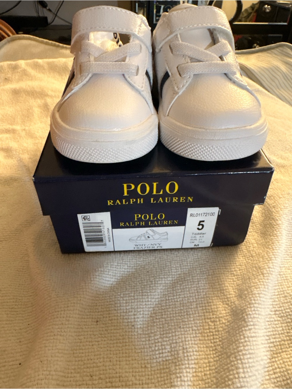 Polo by Ralph Lauren Toddler White Sneakers with Navy Logo